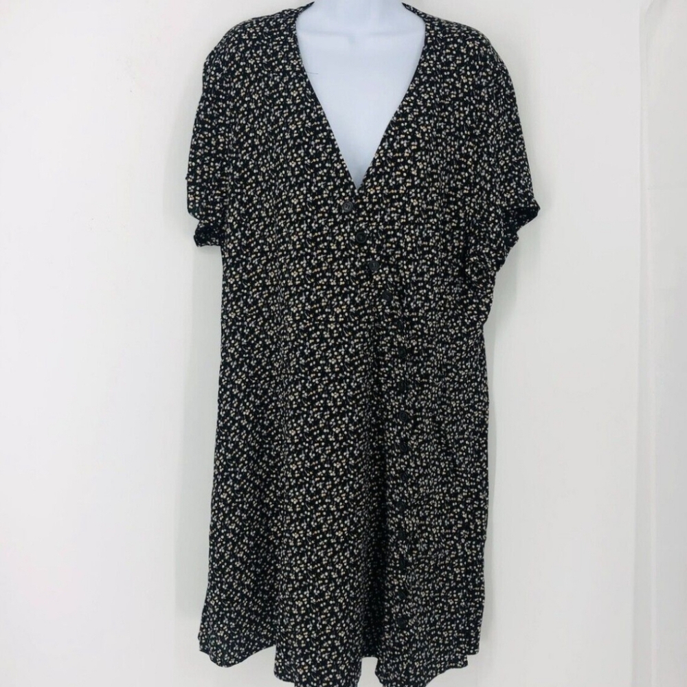 Madewell Women Black Floral Button-Wrap Dress in Playground Posies